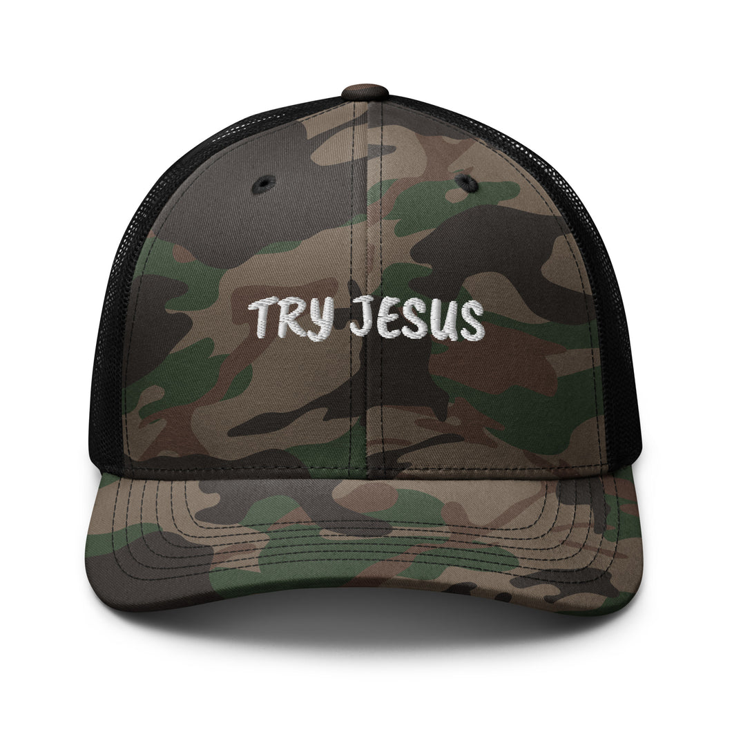 Try Jesus Camo Trucker Hat