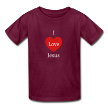 Load image into Gallery viewer, I Love Jesus Kids T-Shirt - burgundy