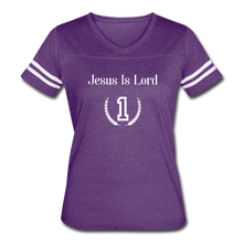 Load image into Gallery viewer, Jesus Is Lord Women&#39;s Jersey T-Shirt - vintage purple/white